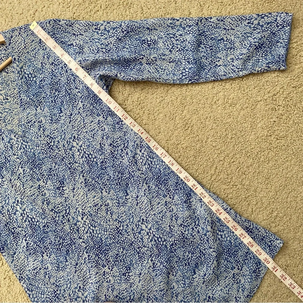 Natori Josie V Neck Long Sleeve Tunic Mini Dress Snake Animal Print Medium Blue